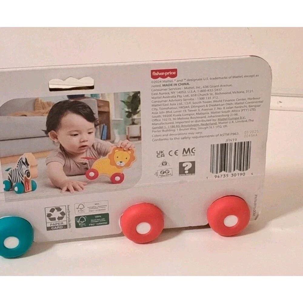 Fisher Price  Wooden Push Along Animals  New In Original Packaging